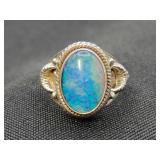 .925 Sterling Silver & Blue Opal Ring Size 7