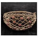 .925 Sterling Silver Pink Gemstone Hinged Bracelet