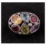 .925 Sterling Silver Multi Gemtone Ring Size 7