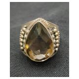 .925 Sterling Silver & Smoky Quartz Ring Size 8.5