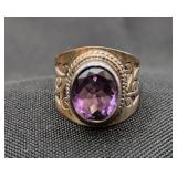 .925 Sterling Silver & Amethyst Filigree Ring
