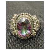 .925 Sterling Silver & Mystic Topaz Ring Size 8.5