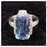 .925 Sterling Silver Aquamarine Stone Ring Sz 6.75