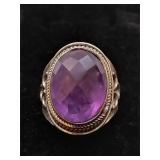 .925 Sterling Silver & Amethyst Stone Ring S/6.75