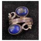 .925 Sterling Silver & Lapis Lazuli 2 Stone Ring