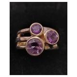 .925 Sterling Silver & 3 Stone Amethyst Ring