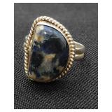 .925 Sterling Silver Sodalite Stone Half Moon Ring