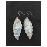 .925 Sterling Silver Mother of Pearl Leaf Earrings