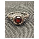 VTG .925 Sterling Silver & Garnet Domed Ring 5.75