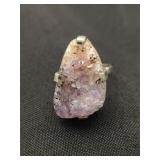 .925 Sterling Silver & Raw Amethyst Ring Size 7