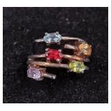 .925 Sterling Silver & Multi Color Gemstone Ring