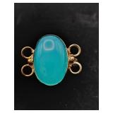 .925 Sterling Silver & Aqua Chalcedony (?) Ring
