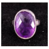 .925 Sterling Silver & Amethyst Stone Ring Size 8