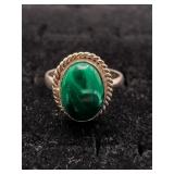 .925 Sterling Silver & Malachite Stone Ring S/9.5