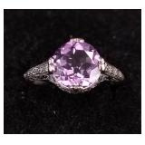 .925 Sterling Silver & Amethyst Stone Ring S/5.75