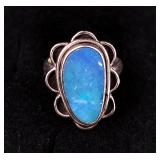 .925 Sterling Silver & Lab Created Blue Opal Ring