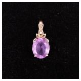 VTG 9K Yellow Gold Purple Topaz & Diamond Pendant