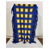 Vintage Blue & Yellow Floral Afghan Granny Blanet