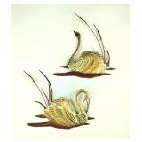 MCM Brass Copper & Wood Swan Wall Art