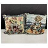 2 VTG Boyds Bears & Friends Tapestry Throw Pillows
