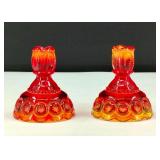 L.E. Smith Moon & Stars Amberina Candle Sticks