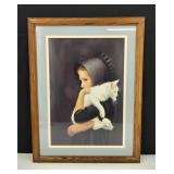 Vintage Amish Girl & Cat Framed Print