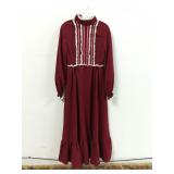 VTG Hand Crafted 1970s Wine Red Prairie Dress