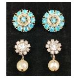 VTG Signed Lisner Topaz Rhinestone Clip Earrings