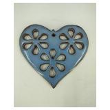 Pottery Blue Salt Glaze Heart Trivet