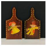 VTG Tole Painted Scarecrow Breadboards