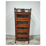 Metal Wood & Woven 5 Drawer Stand