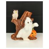 VTG Ceramic Spooky Tree Ghost & Owl