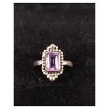 .925 Sterling Silver Amethyst Ring Size 7.75