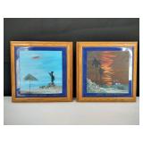 Vintage Hand Pained Framed Beach Tiles