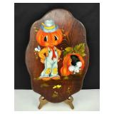 VTG Tole Painted Pumpkin Scarecrow Wall Plaque