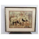 Large Vintage Elephant Family Framed Print