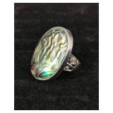 .925 Sterling Silver Abalone Statement Ring Size 8