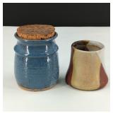 Signed Joy Artisan Made Stoneware Jar & Vase