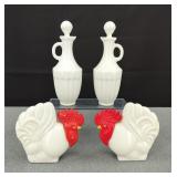 Vintage Milk Glass Roosters & Cruets