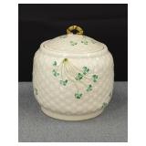 Beautiful Belleek Ireland Shamrock Biscuit Jar