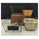 3 Small Chicken Wire Baskets & Straw Backet