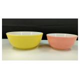 VTG Yellow & Flamingo Pink Pyrex Mixing Bowls