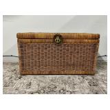 VTG Wicker & Brass Chinoiserie Storage Chest