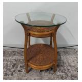 Vintage Rattan Two Tier Glass Top Side Table