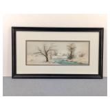 Signed M.B. 1908 Winter Scene Framed Watercolor