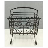 Vintage Wrought Iron Magazine Rack w/ Scroll Work