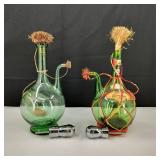 VTG Italian Green Glass Wine Decanters & Spouts