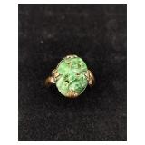 VTG 10K Gold Filled Carved Floral Jade Ring Size 7
