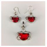 .925 Sterling/Glass Artisan Made Earrings/Pendant