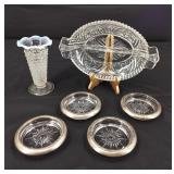Anchor Hocking Vase / Italian Silverplate Coasters